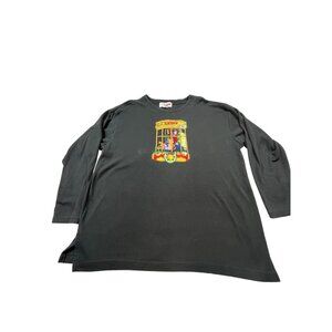 Vintage Christmas Santa Toyshop Shirt Womens Large Black Top Active Exchange Y2K